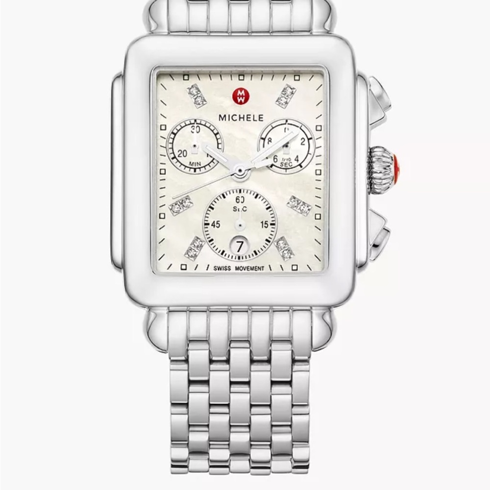 Michele Silver Sapphire Crystal Watch with 12 Diamonds
